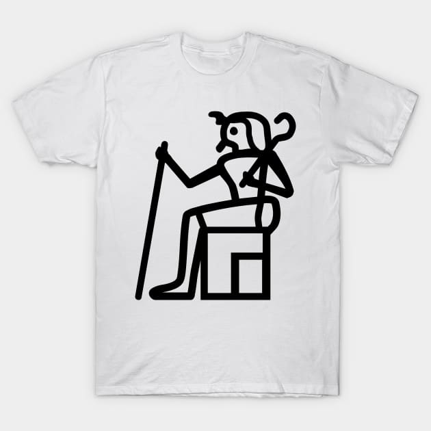 Egyptian Hieroglyphs King on Throne Holding Staff T-Shirt by Pixel4Art